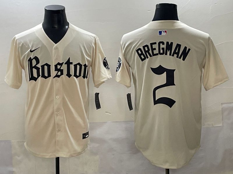Men 2025 Boston Red Sox #2 Bregman Cream Five generations Joint Name Nike MLB Jersey style 1
